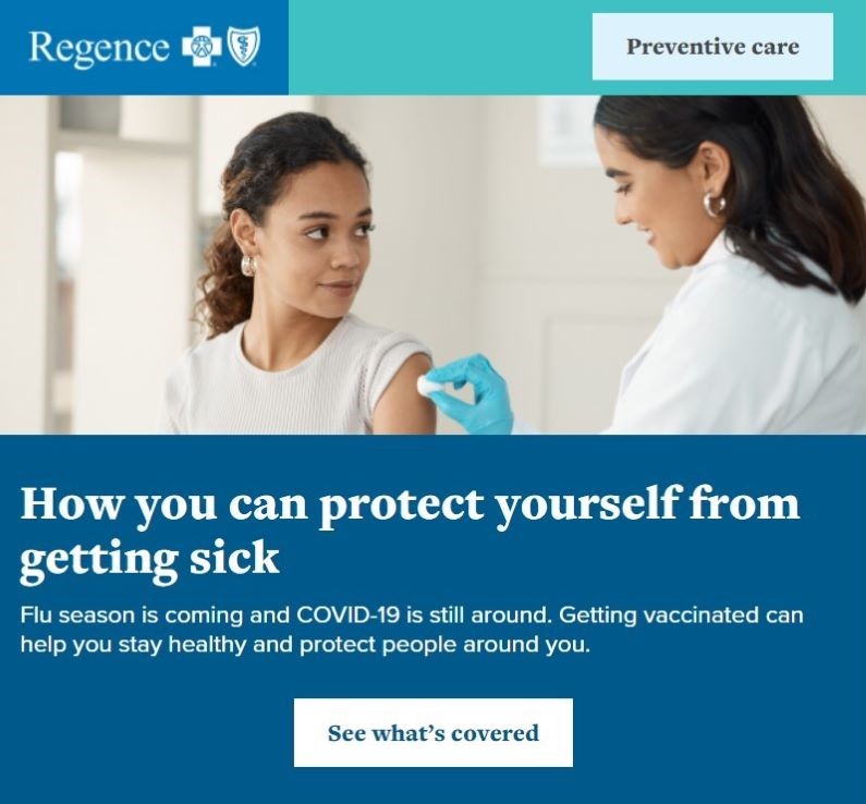 Email build with a photo of a doctor sterilizing a patient's arm for a vaccine above the headline 'How you can protect yourself from getting sick'.